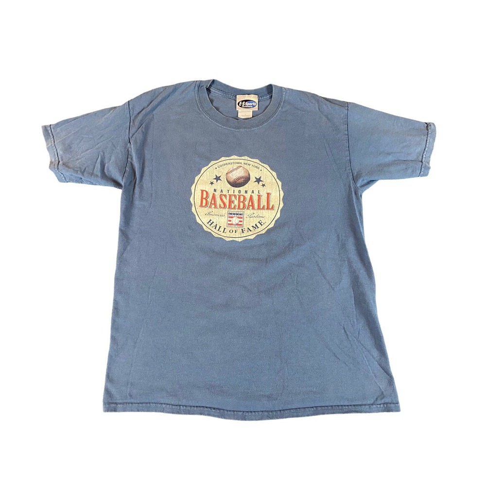Vtg ES Sports Cooperstown Hall Of Fame Mens T-Shirt Large Blue Graphic Historic